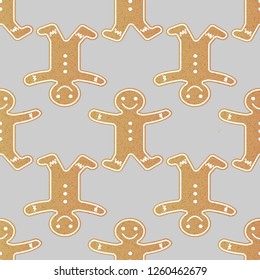 gingerbread man seamless pattern. isolated on gray background