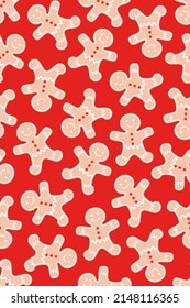 gingerbread man seamless pattern. isolated on red background