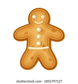 Gingerbread Man as Shaped Baked Cookie and Christmas Holiday Symbol Vector Illustration