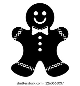 Gingerbread Man Silhouette - Black And White Illustration Of Gingerbread Cookie With Bowtie