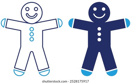 Gingerbread man silhouette line and Fill web icons set isolated. Colorful Collection of Xmas Gingerbread icons set. Set of Modern Flat Christmas Icons for Design Projects