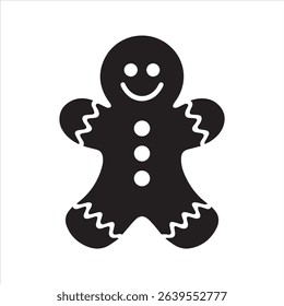 Gingerbread Man Silhouette Vector Icon – Christmas Cookie Holiday Symbol	