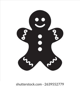 Gingerbread Man Silhouette Vector Icon – Christmas Cookie Holiday Symbol	