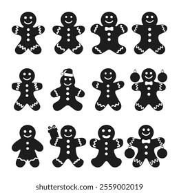 Gingerbread Man Silhouette Vector Set – Christmas Holiday Cookie Design