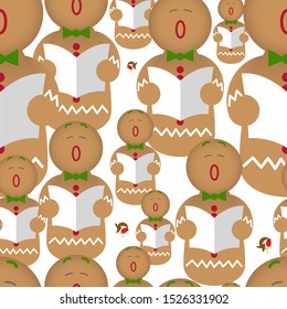 gingerbread man singing christmas carols. Seamless repeat background illustration