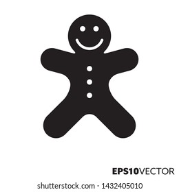 Gingerbread man solid black icon. Glyph symbol of pastry and christmas holidays. Sweet food flat vector illustration.