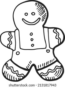 Gingerbread man. Sweet holiday cookie in hand drawn style