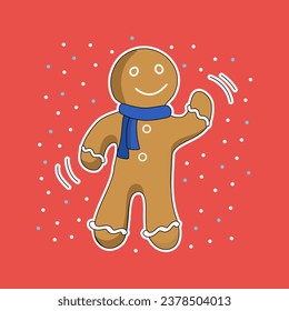 Gingerbread man. Traditional Christmas gingerbread cookies. Christmas sticker design. Vector illustration.