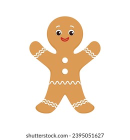 Gingerbread man. Vector cartoon christmas illustration. Flat icon.