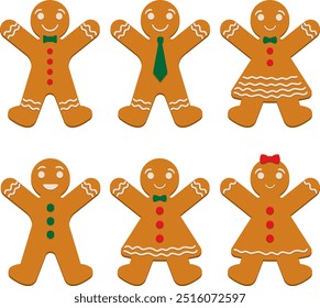 Gingerbread man vector design illustration set isolated on white background Free Vector