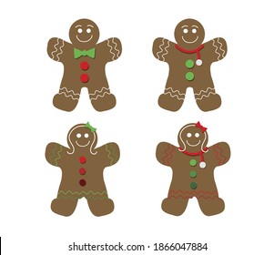 gingerbread man vector flat illustration set for new year design