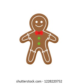 Gingerbread man vector graphic illustration icon. Festive, holiday sweet and cute gingerbread christmas cookie decorated with sugar icing.