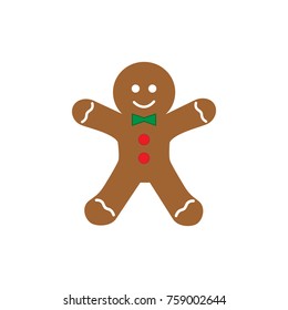 Gingerbread man vector graphic illustration, icon. Sweet and cute gingerbread christmas cookie decorated with sugar icing.