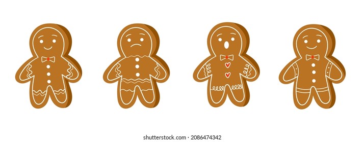 Gingerbread man. Vector. Holiday winter symbols. Cartoon colorful illustration. Christmas sweet cookies, isolated on white background