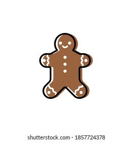 Icono vectorial del hombre del pan de jengibre en estilo de caricatura minimalista de moda para la fiesta de Navidad. El hombre de pan de jengibre, bien delineado, aislado de fondo blanco. Decoración de las vacaciones de invierno.