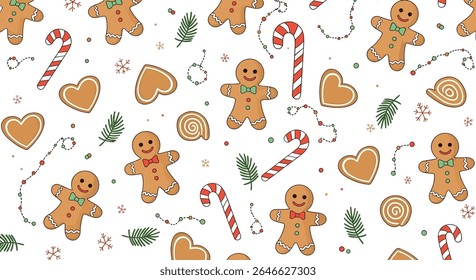 Gingerbread Man Vector Illustration with Candy Canes and Heart Cookies Christmas Holiday