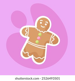 Gingerbread man. Vector illustration in a flat style on a pink background.