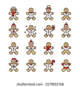 Gingerbread Man Vector Illustration Icon Set