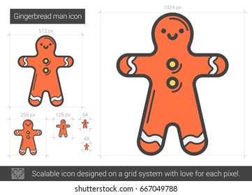 Gingerbread man vector line icon isolated on white background. Gingerbread man line icon for infographic, website or app. Scalable icon designed on a grid system.