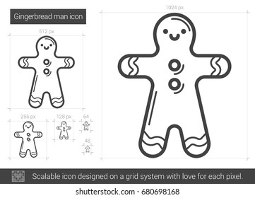 Gingerbread man vector line icon isolated on white background. Gingerbread man line icon for infographic, website or app. Scalable icon designed on a grid system.