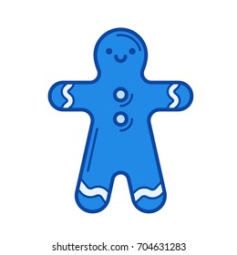 Gingerbread man vector line icon isolated on white background. Gingerbread man line icon for infographic, website or app. Blue icon designed on a grid system.