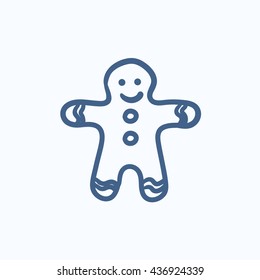 Gingerbread man vector sketch icon isolated on background. Hand drawn Gingerbread man icon. Gingerbread man sketch icon for infographic, website or app.
