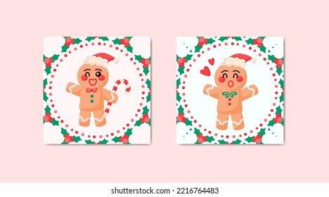 Gingerbread man warm greeting christmas celebration frame pattern design. Use on printing, pillow, advertising, social media post.