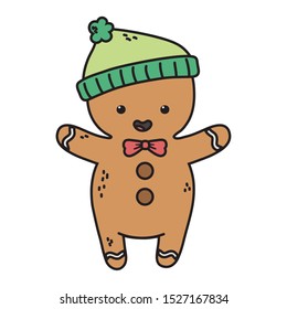 gingerbread man warm hat decoration merry christmas vector illustration