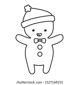 gingerbread man warm hat decoration merry christmas vector illustration line style
