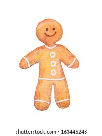 gingerbread man watercolor painting vector. christmas design element.