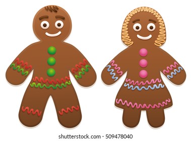 Gingerbread man and woman - cute and sweet christmas cookie couple.