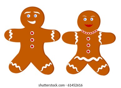 Gingerbread man and woman. Illustration of couple of cookies