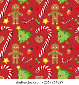 Gingerbread men, candy canes, and Christmas trees