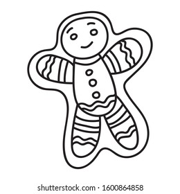 Gingerbread men coloring book  pages  Christmas baking decorated colored icing  Biscuit cookies in shape cute human  Vector illustration isolated white background 