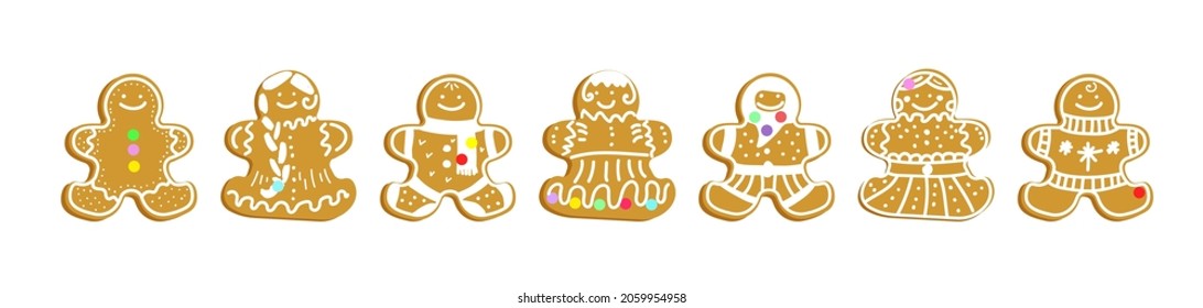 gingerbread men cookie sticker set vector illustration
