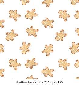 Gingerbread men cookies seamless pattern. Christmas, New Year. For packaging, textiles, cards, wallpaper and background.