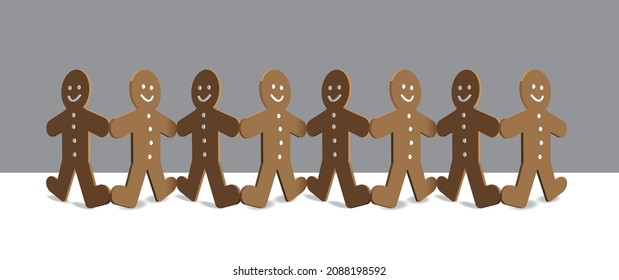 Hombres jengibre tomados de la mano, ilustración vectorial. 