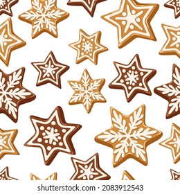 gingerbread and gingerbread men on white background. Seamless pattern.Texture for fabric, wrapping, wallpaper