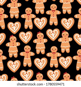 gingerbread men pattern on the black background