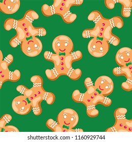 Gingerbread men. Seamless Christmas pattern. Vector illustration