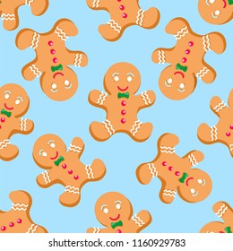 Gingerbread men. Seamless Christmas pattern. Vector illustration