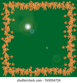 Gingerbread men workout frame with green background