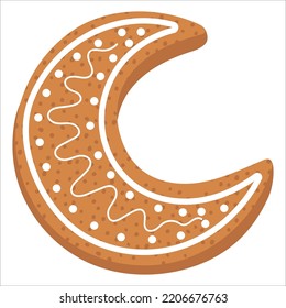 Gingerbread moon. Christmas cookie. Flay vector illustration