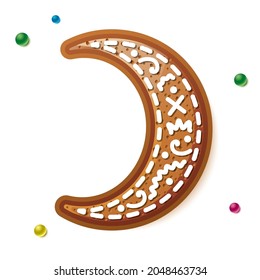 Luna de pan de jengibre aislada en blanco. Cookie de Navidad. Ilustración vectorial.