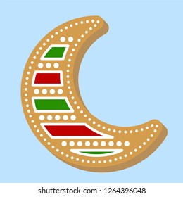 gingerbread moon shape cookie icon flat design editable line detail