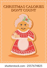 Gingerbread Ms Claus,Ginger Cookie Grandma, Christmas Poster, Greeting Card