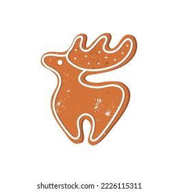 Gingerbread northern deer isolated on white background. New Year and Christmas gingerbread. Winter homemade sweets. New Year food. Traditional sweet xmas biscuits. Cartoon flat vector illustration