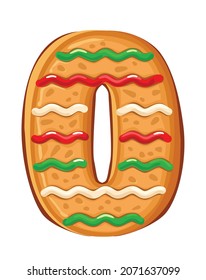 Gingerbread number 0. Figures 2. Isolated object. Perfect for Christmas banners, greeting cards, and presentations. Vector illustration.