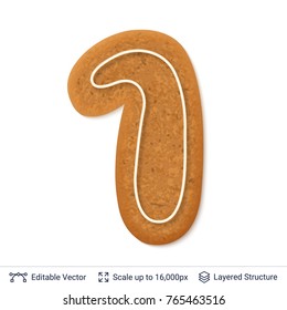 Gingerbread number 1 isolated on white. Traditional Christmas cookie. Editable vector font element.