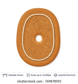 Gingerbread number isolated on white. Traditional Christmas cookie. Editable vector font element.